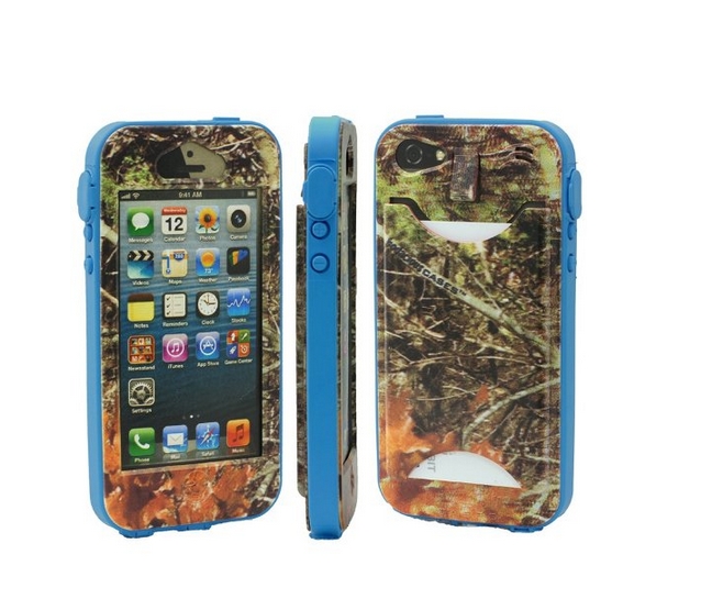 Durable Camouflauge iPhone 5 Band-It Case Orange Cambo with Bo Blue Band